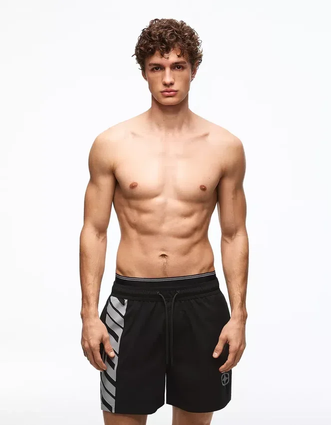 Bañador de corte holgado estampado con doble cinturilla – Accesorios – Hombre Bañador de corte holgado estampado con doble cinturilla – Accesorios – Hombre