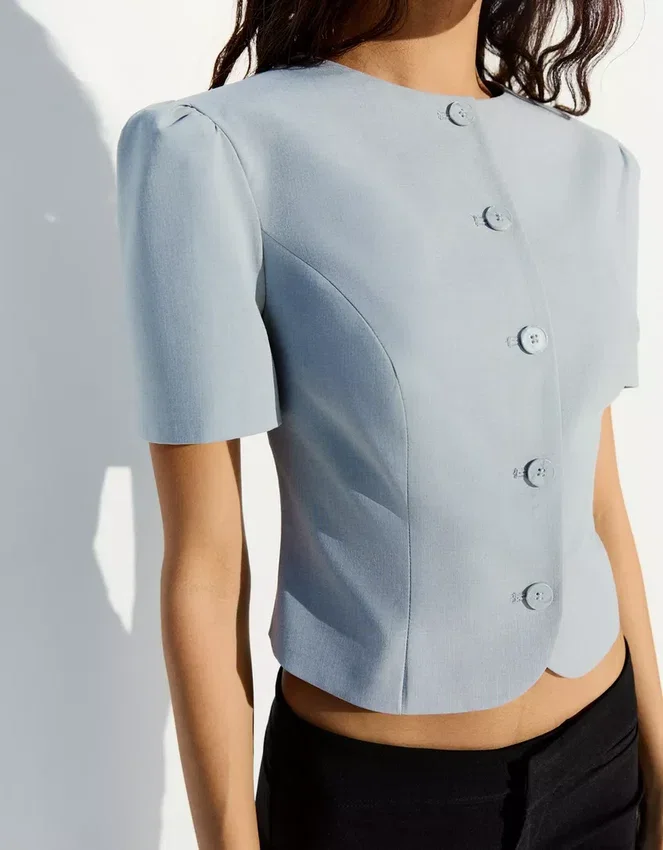 Blazer de pantalón corto con mangas abullonadas – Chaquetas y gabardinas Blazer de pantalón corto con mangas abullonadas – Chaquetas y gabardinas