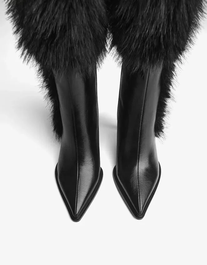 Botines de tacón con detalle de piel – Botas y botines Botines de tacón con detalle de piel – Botas y botines