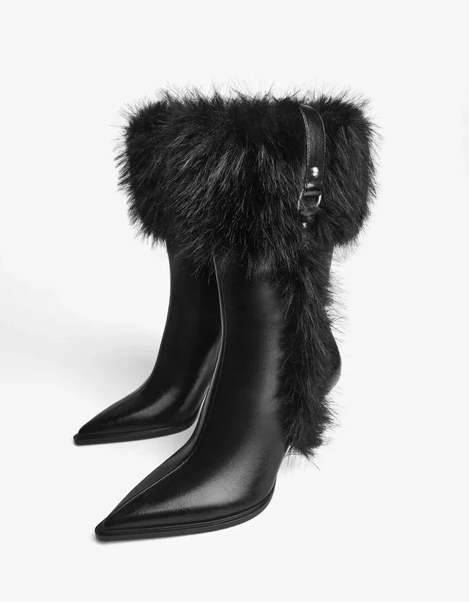Botines de tacón con detalle de piel – Botas y botines Botines de tacón con detalle de piel – Botas y botines