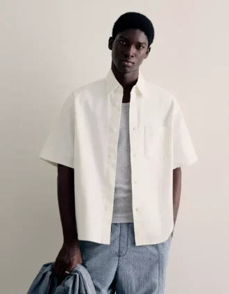 Camisa de manga corta con bordado y corte holgado – Camisas – Hombre