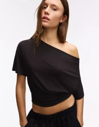 Camiseta asimétrica de manga corta – Camisetas – Mujer