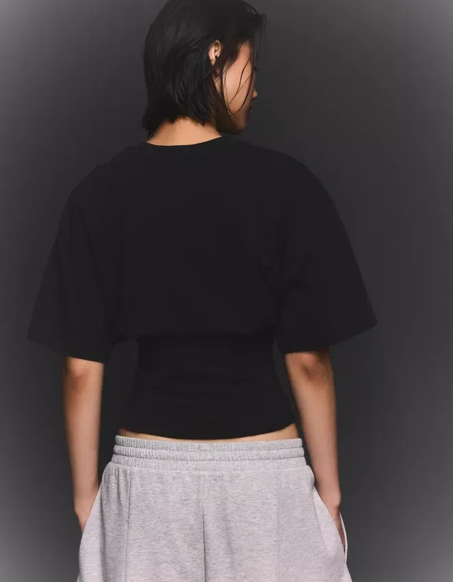 Camiseta de manga corta con cintura corsé Camiseta de manga corta con cintura corsé
