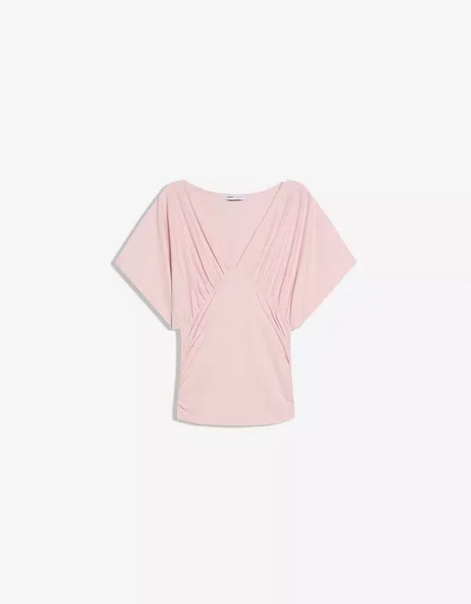 Camiseta fruncida con cuello en V – Mujer Camiseta fruncida con cuello en V – Mujer