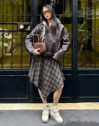 Chaqueta bomber de Faux Leather con cinturón – #Bershkastyle – Mujer