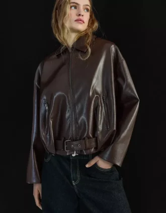 Chaqueta bomber de Faux Leather con cinturón – Chaquetas y gabardinas