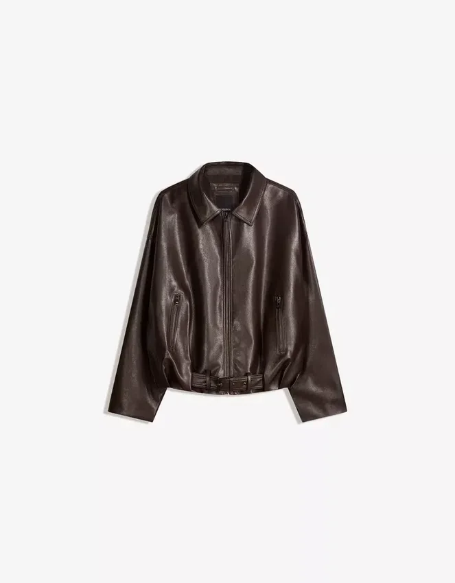 Chaqueta bomber de Faux Leather con cinturón – #Bershkastyle – Mujer Chaqueta bomber de Faux Leather con cinturón – #Bershkastyle – Mujer
