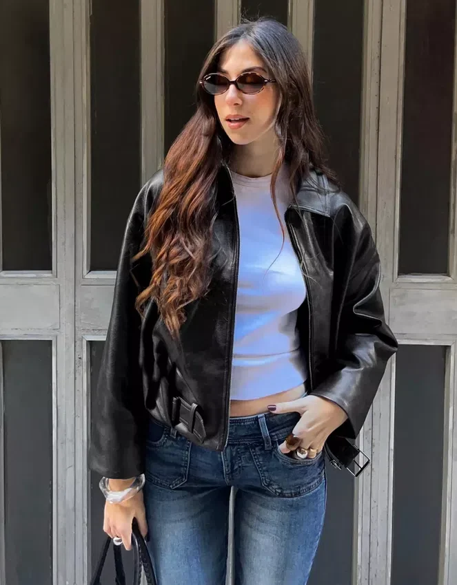 Chaqueta bomber de Faux Leather con cinturón – Chaquetas y gabardinas – Mujer Chaqueta bomber de Faux Leather con cinturón – Chaquetas y gabardinas – Mujer