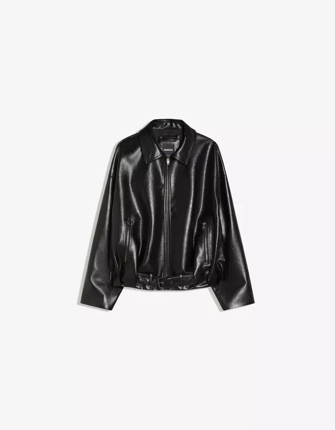 Chaqueta bomber de Faux Leather con cinturón – Chaquetas y gabardinas – Mujer Chaqueta bomber de Faux Leather con cinturón – Chaquetas y gabardinas – Mujer