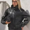 Chaqueta de cuello alto Faux Leather