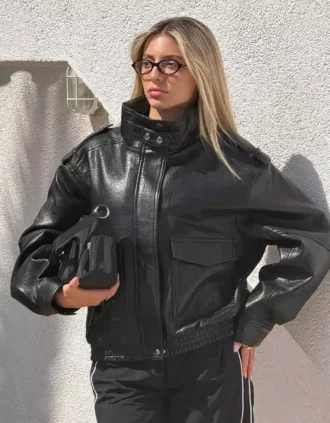 Chaqueta de cuello alto Faux Leather