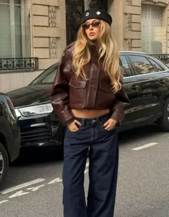 Chaqueta de cuello alto Faux Leather