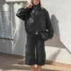 Chaqueta de cuello alto Faux Leather