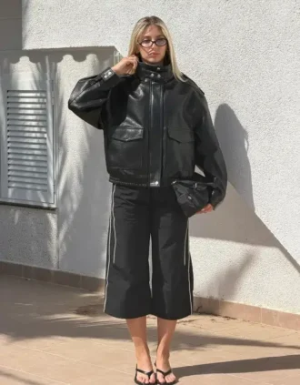 Chaqueta de cuello alto Faux Leather