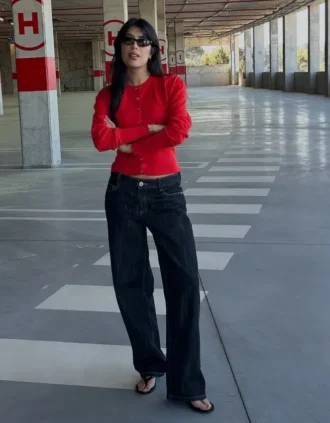 Chaqueta de cuello redondo a rayas con botones