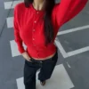Chaqueta de cuello redondo a rayas con botones Chaqueta de cuello redondo a rayas con botones