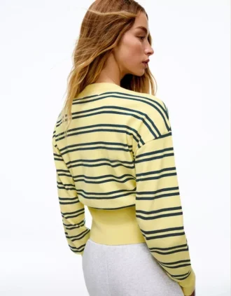 Chaqueta de cuello redondo a rayas con botones