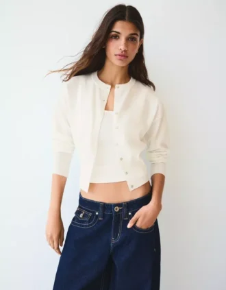 Chaqueta de cuello redondo a rayas con botones – Jerseis y cárdigans Chaqueta de cuello redondo a rayas con botones – Jerseis y cárdigans