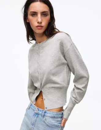 Chaqueta de cuello redondo a rayas con botones – Jerseis y cárdigans Chaqueta de cuello redondo a rayas con botones – Jerseis y cárdigans