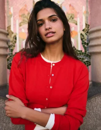 Chaqueta de cuello redondo a rayas con botones – Jerseis y cárdigans