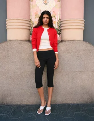 Chaqueta de cuello redondo a rayas con botones – Jerseis y cárdigans