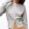 Chaqueta de cuello redondo a rayas con botones – Jerseis y cárdigans Chaqueta de cuello redondo a rayas con botones – Jerseis y cárdigans