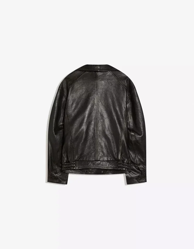 Chaqueta de cuero con cuello de embudo – Mujer Chaqueta de cuero con cuello de embudo – Mujer