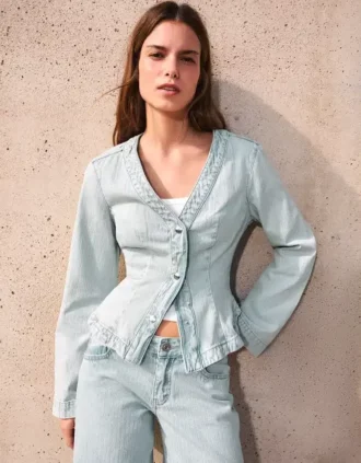 Chaqueta Denim con peplum a rayas – Chaquetas y gabardinas