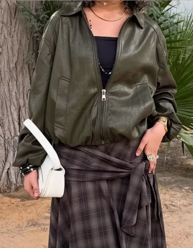 Chaqueta holgada de Faux Leather Chaqueta holgada de Faux Leather