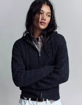 Cárdigan con cremallera de punto trenzado – Jerseis y cárdigans