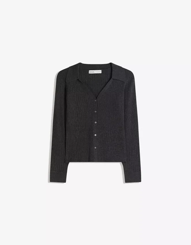 Cárdigan con cuello de polo de canalé – Jerseis y cárdigans Cárdigan con cuello de polo de canalé – Jerseis y cárdigans