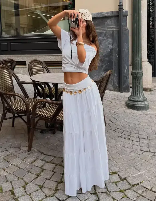Falda midi con cintura doblada Falda midi con cintura doblada