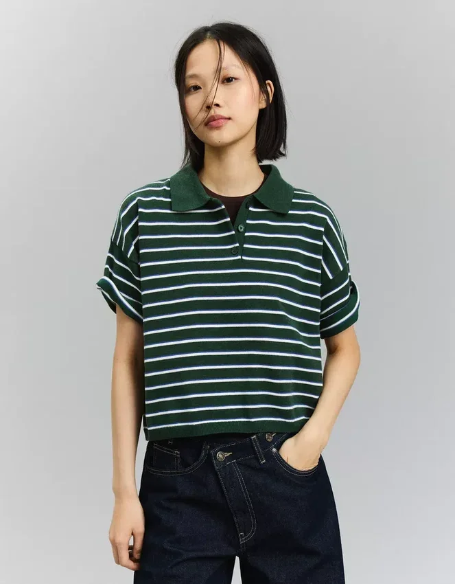 Jersey de cuello polo a rayas – Tops y bodies Jersey de cuello polo a rayas – Tops y bodies