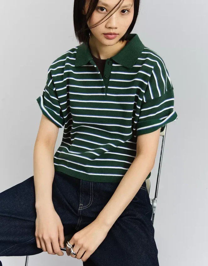 Jersey de cuello polo a rayas – Tops y bodies Jersey de cuello polo a rayas – Tops y bodies