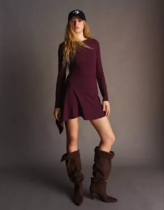 Minivestido asimétrico de manga larga con bajo acampanado – Vestidos y monos Minivestido asimétrico de manga larga con bajo acampanado – Vestidos y monos