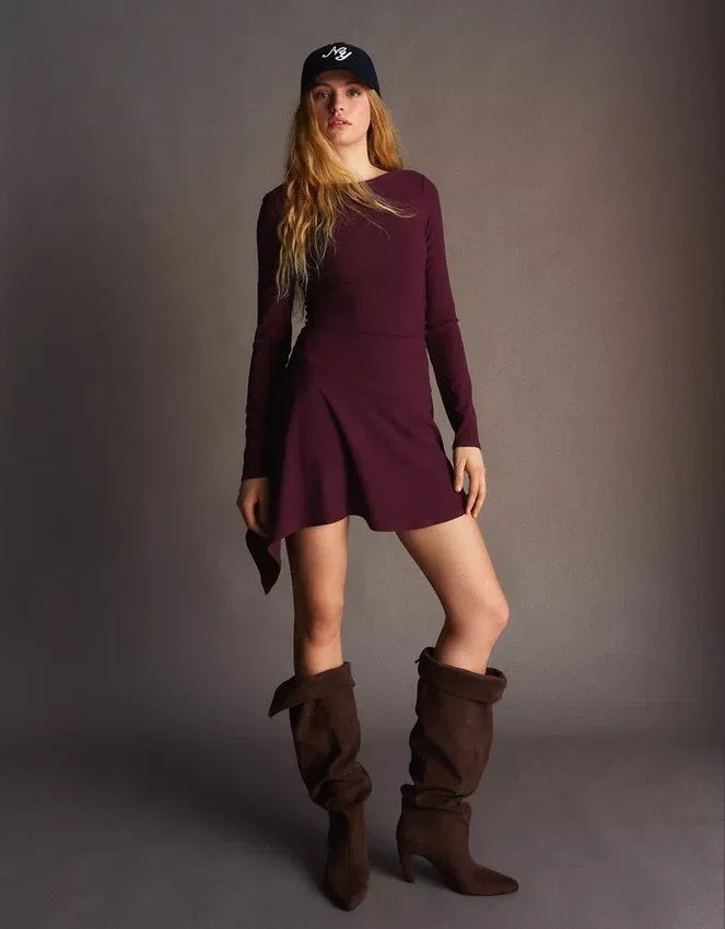Minivestido asimétrico de manga larga con bajo acampanado – Vestidos y monos Minivestido asimétrico de manga larga con bajo acampanado – Vestidos y monos