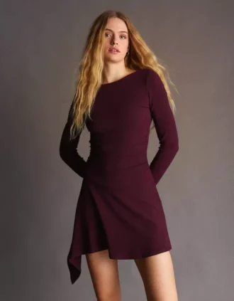 Minivestido asimétrico de manga larga con bajo acampanado – Vestidos y monos Minivestido asimétrico de manga larga con bajo acampanado – Vestidos y monos