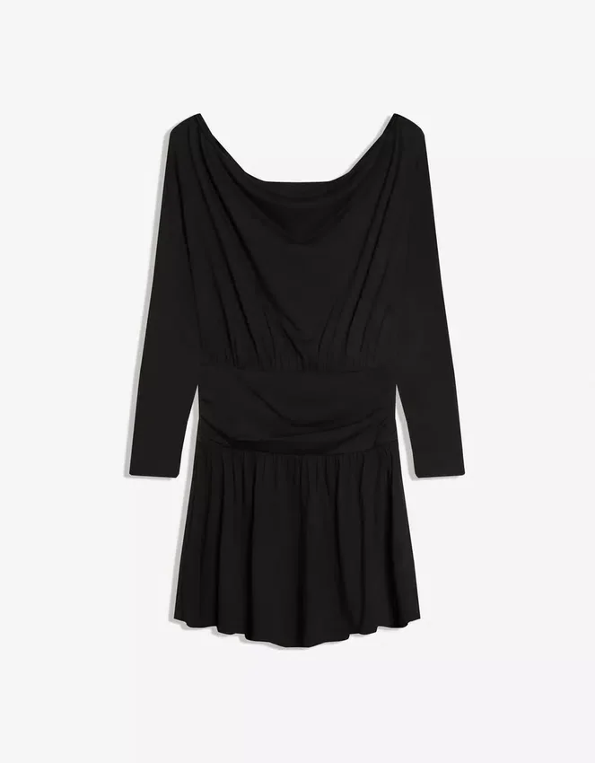 Minivestido de manga larga con fajín Minivestido de manga larga con fajín