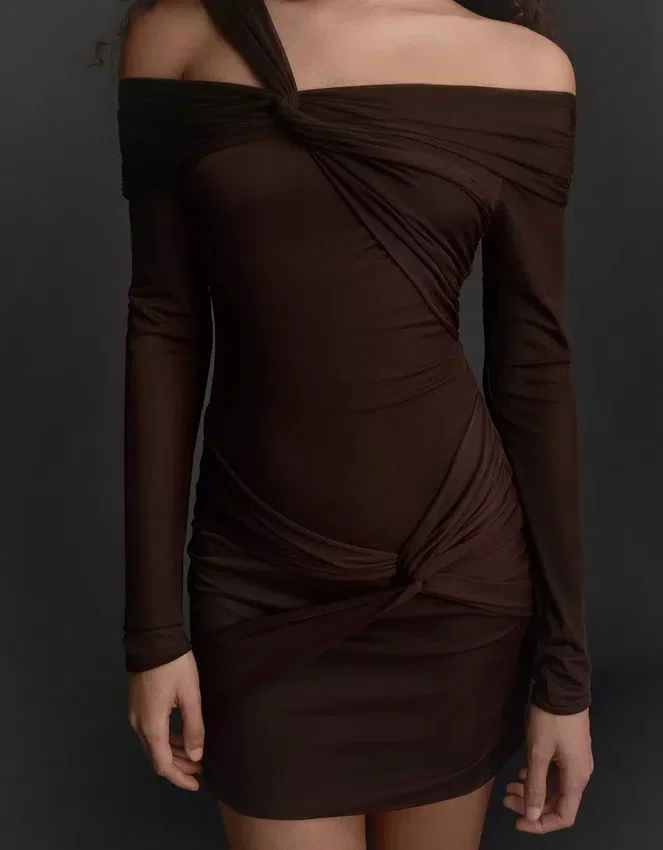 Minivestido de tul de manga larga con nudos – Vestidos y monos Minivestido de tul de manga larga con nudos – Vestidos y monos