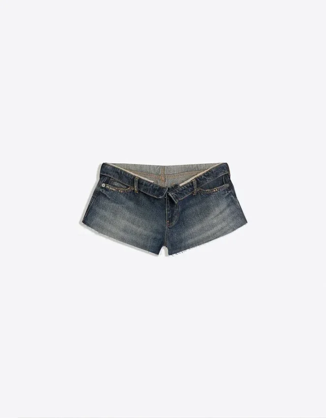 Pantalones cortos de Denim con cintura doblada Pantalones cortos de Denim con cintura doblada