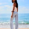 Pantalones de mezcla de lino a rayas