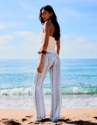 Pantalones de mezcla de lino a rayas