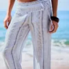Pantalones de mezcla de lino a rayas