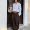 Pantalones voluminosos de doble tejido