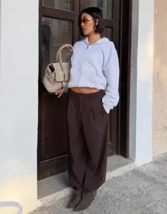 Pantalones voluminosos de doble tejido