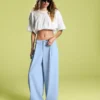Pantalones voluminosos de doble tejido