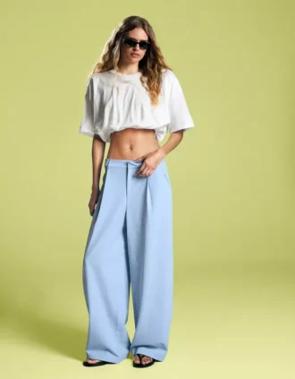 Pantalones voluminosos de doble tejido