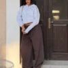 Pantalones voluminosos de doble tejido