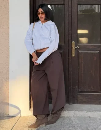 Pantalones voluminosos de doble tejido
