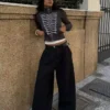 Pantalones voluminosos de doble tejido